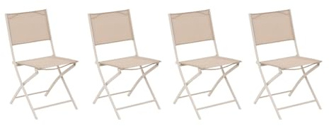 Hespéride - Lot de 4 Chaises de Jardin Pliantes Modula Lin Argile - Acier Traité Epoxy Texaline - Dim 46 x 52 x 87 cm - Meuble d'Extérieur Pliable