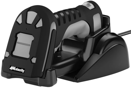 Alacrity 1D Laser Industrie Barcode Scanner mit kabelloser Ladestation, 400m Übertragungsdistanz 433Mhz Wireless & Bluetooth 2in1 Barcode Lesegerät, stoßfest, staubdicht, freihändig, Grau