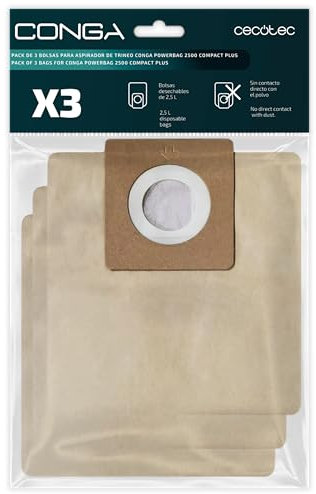 Cecotec Pack 3 Bolsas para Aspirador de Trineo Conga PowerBag 2500 Compact Plus. Incluye Bolsas compatbles con Conga Powerbag 2500 Compact Plus
