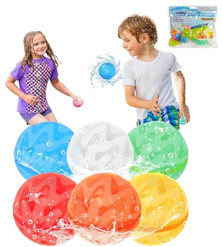Auauraintt 6 Stück Wiederverwendbare Wasserballons,Selbstschließend,Weicher Silikon-Bunt Wasserballon, Eine Sekunde Schnellfüller Wasserbomben Set,Outdoor Sommerspaß Wasserspielzeug,Strandspielzeug