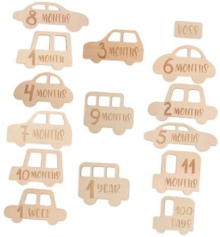 jojofuny 15pièces Cartes Bois pour Jalons De Garçon Fille Marqueurs De Croissance Bois pour Photo Cartes De Mois Nés Accessoires De Célébration des