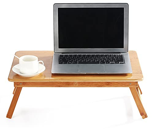 Sängbord, litet bord för bärbar dator i bambu, surfplatta, frukostbricka, liten låda, bordsskiva, justerbar bärbar för dator-66 x 30 x 35 cm i träfärg