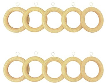 Home Hacks Wooden Curtain Rings With Loops & Gliders - 10 Pack Drapery Rod Hanging Rings With Eyelets for 28mm Wood Poles (Natural)