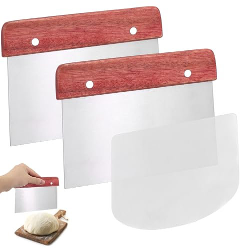 Set di 2 spatole multiuso in acciaio inox Con 1 Raschietto per dolci in plastica flessibile, tagliapasta con manico in legno, coltello per pasta, pizze, biscotti