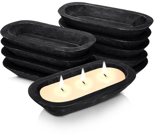 Nuogo 10 Pack 12.5 Inches Wooden Dough Bowls Bulk Rustic Bowls, Black
