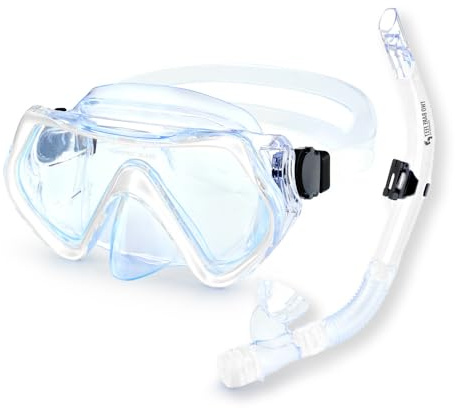 Two Bare Feet Adult PVC Snorkel & Mask Set – Anti-Fog Tempered Glass Diving Mask with Adjustable Snorkel for Snorkelling, Swimming & Scuba Diving