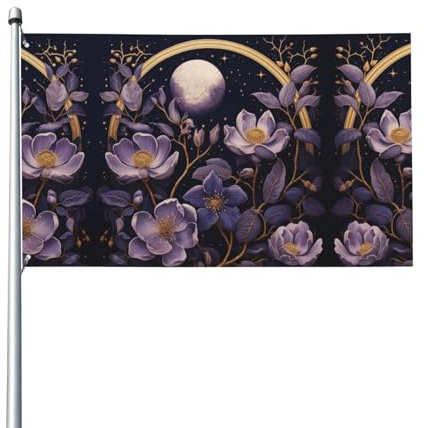 Fleurs violettes au clair de lune - Drapeaux décoratifs d'extérieur de 0,9 x 1,5 m, légers et beaux, adaptés pour les terrasses en plein air et les célébrations de festivals.