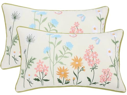 Tosleo Lot de 2 housses de coussin brodées de printemps - 30 x 50 cm - En coton - Moderne - Pour canapé, chambre à coucher, ferme - Décoration d'extérieur