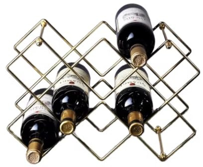Generico Portabottiglie Vino in Metallo Oro, Cantinetta Design Moderno per 6-8 Bottiglie, Scaffale Salvaspazio per Cucina e Bancone, Struttura a Nido d'Ape, Facile da Montare - 38 x 25,5 cm