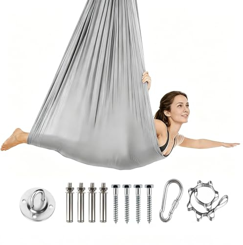Hamac de Yoga Aérien 280x150 cm, Capacité de Charge 500 kg, Kit Complet D'Installation Inclus, Accessoires De Yoga Anti-Gravité Pour Adultes (Gris)