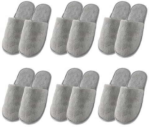 6 Pairs Towelling Hotel Slippers, Disposable Non Slip Soft House Slippers | Coral Fleece, Spa Slippers, for Women Men Home Bedroom Bathroom Indoor Hotel Commercial Use