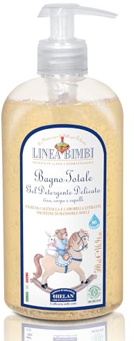 Helan, Linea Bimbi BIO, Gel Detergente Delicado Bebé, Gel de Ducha y Champú sin Sulfatos ni Parabenos ni Siliconas, Gel de Baño Bebés con Almendras Dulces, Flores de Caléndula y Manzanilla - 500 ml
