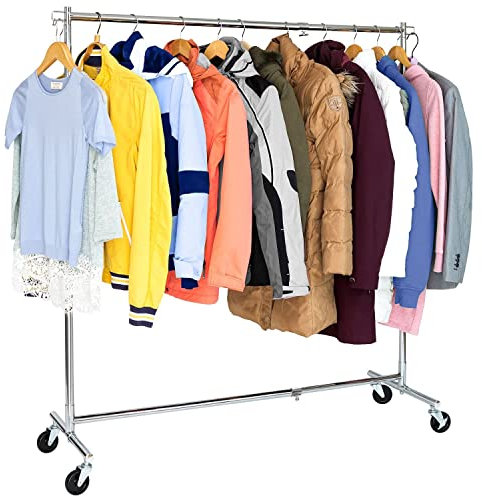 Tatkraft Urban Schwerlast Kleiderständer Ausziehbare Breite Und Höhe, Kleiderständer auf Rädern, 93-140 x 41 x 114-175 cm, Fahrbare Stabile Garderobenständer aus Verchromt Stahl