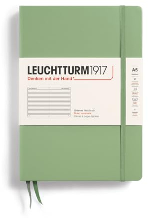 LEUCHTTURM1917 361582 Libreta Medium (A5) 145 x 210 mm, Tapa Dura, 251 páginas numeradas, Sage, Lineas