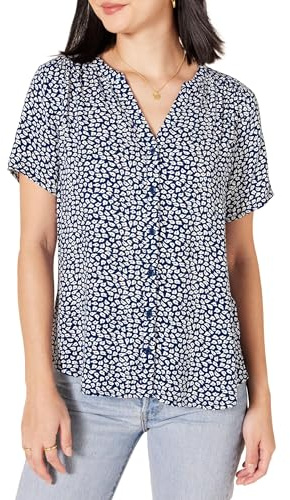 Amazon Essentials Blouse Tissée à Manches Courtes et Coupe Décontractée Femme, Bleu Blanc Pétale, L