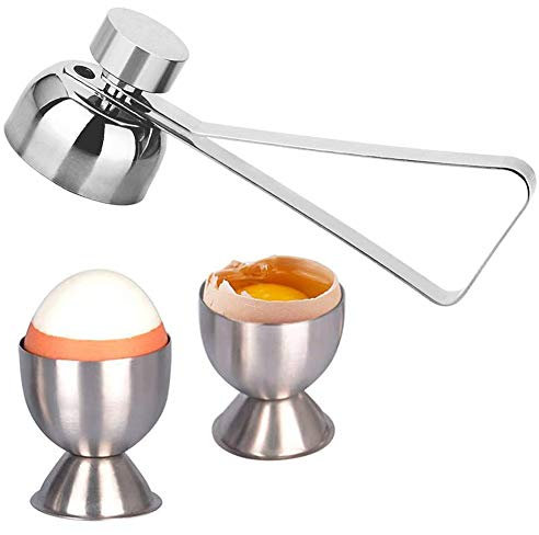 EQLEF Huevera Acero, 2 Piezas de Soporte para Tazas de Acero Inoxidable y abridor de Huevos de Doble Cara, Taza para Huevos de Pascua para Huevos pasados ​​por Agua Peso Ligero