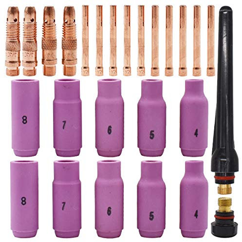 Kit de Accesorios para Antorcha,Tianher 26 Piezas Cuerpo de Pinza Lente Gas TIG Boquillas de Alúmina Antorcha de Soldadura TIG Suministros Accesorios WP-17 WP-18 WP-26 SR-17 SR-26