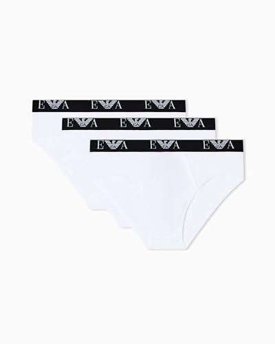 Emporio Armani Man'S Bold Monogram - Paquete de 3 Calzones, Color Blanco, Talla S, Blanco/Blanco/Blanco, S