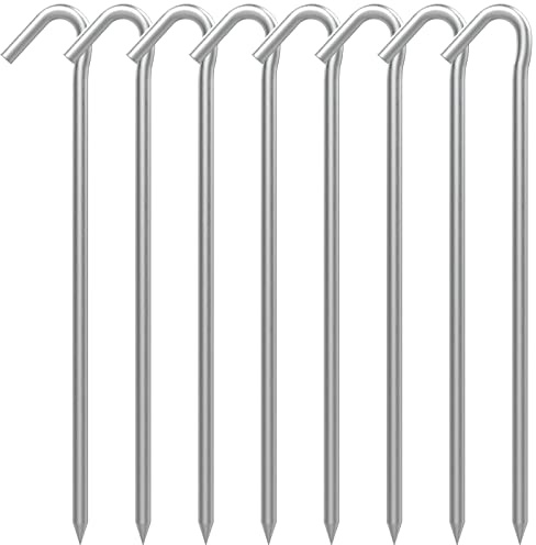 AAGUT Tent Stakes Heavy Duty Metal 9 Inch, 8 Pack Rust-Resistant Galvanized Steel Camping Stake Garden Edging Fence Hooks Yard Tent Pegs for Inflatable, Tarp, Outdoor Christmas Decorations