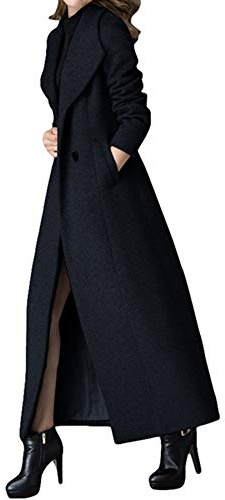 Women's Charming Long Wool Trench Coat Winter Double Breasted Classic Warm Thick Jacket (as1, numeric, numeric_10, regular, regular, Black Long- Style 2, 10)