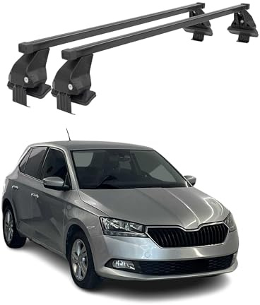 OMAC Dachträger Querträger Stahl für Skoda Fabia III 2014-2021 – Abschließbar – City-Crash-getestet – DIN 75302:2019 – ISO/PAS 11154:2006 – Max. 50 kg Schwarz
