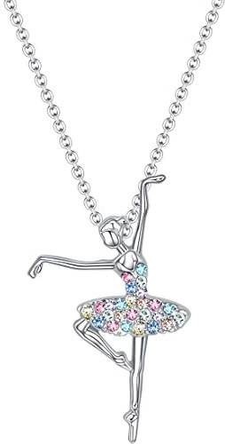 Tanzende Ballerina Anhänger Halskette 925 Sterling Silber,Halskette mit Anhänger in Silber,Ballerina Tänzerin tanzen Ballett Anhänger Halskette Charme Überraschung Schmuck Geschenk zum Mädchen-Stil A