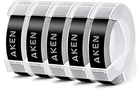 Aken Ruban 3D Omega Compatible avec étiqueteuse Dymo Omega 9mm S0898130 | Blanc sur Noir Auto-adhésif Ruban Compatible avec Dymo Omeg Junior Organizer Express