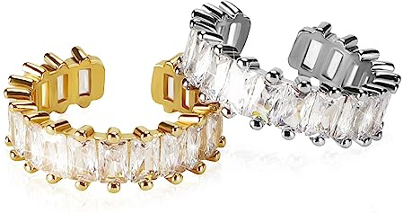 Heveer Cubic Zirconia ring justerbar ring med zirkonium kristaller öppna tjocka fingerringar för födelsedag alla hjärtans dag present 2 st, Koppar, Zirkon