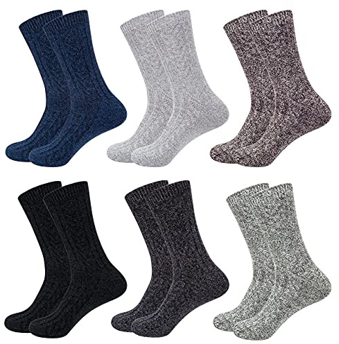 Justay Comf 6 Pares Calcetines de Lana Merino Hombres Calcetines Térmicos Invierno Grueso Transpirables Calcetines Algodón de Punto Cálidos para Hombres EU 38-45