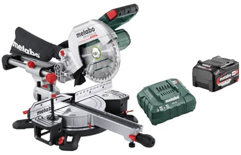 Metabo KGS 18 LTX BL 216 AkkuKappsäge (18V 1x4Ah Li-Power, Ladegerät ASC 55, Karton, mit Zugfunktion, Klasse M, Säge) 614216920