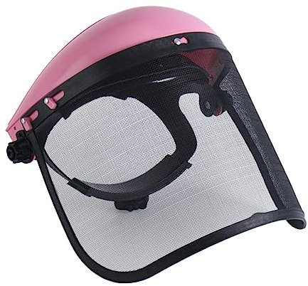 harayaa Protección facial para motosierra profesional con malla de alambre de acero resistente diadema ajustable protectora para registro de jardinería, Rosado