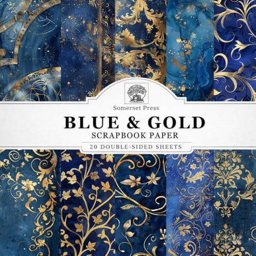 Blue & Gold Scrapbook Paper: 20 Double-Sided Blue and Gold Patterned Sheets for Scrapbooking, Junk Journals, Card Making, Decoupage, Origami, Paper Crafts, DIY Projects and Mixed Media