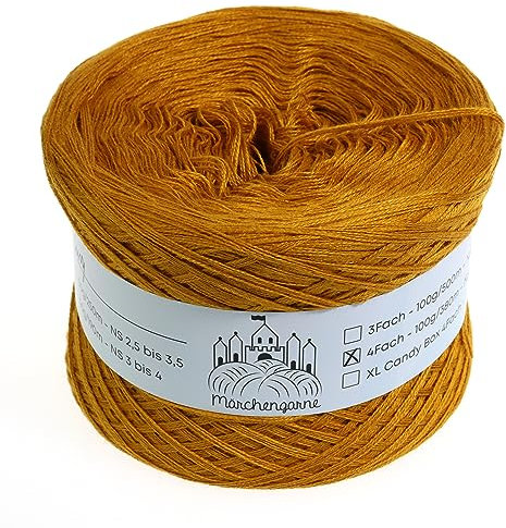 Bobbel einfarbig 200g - 760m 4 fädig Bobbel Wolle Farbverlaufsgarn handstrickgarn stricken häkeln (Curry)