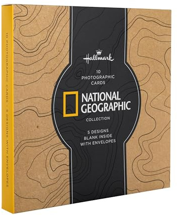 Hallmark flerpack gratulationskort, nationellt geografiskt, födelsedagskort, tackkort, fotografiska djur, baboon, elefant, sjölejon, orangutaner, björnunge, paket med 10, 5 mönster med kuvert