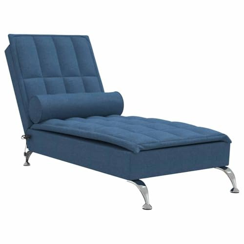 vidaXL Massageschäslong med bolster blå tyg