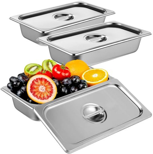 Varku 3-teiliges Panierset, Brotbehälter aus Edelstahl mit Deckel, 32.5×17.5×6.5 cm große Obst- und Gemüsebehälter, Lebensmittelboxen für Fischkoteletts und Hühnerkoteletts