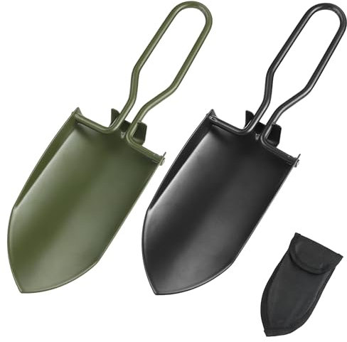 2 Stück Klappspaten Gartenschaufel Klein, Schaufel Edelstahl klappbar mit Gürtel-Tasche, Klappspaten für Garten für Gartenkelle Blumenkelle Camping Outdoor Wandern (Schwarz/Grün)