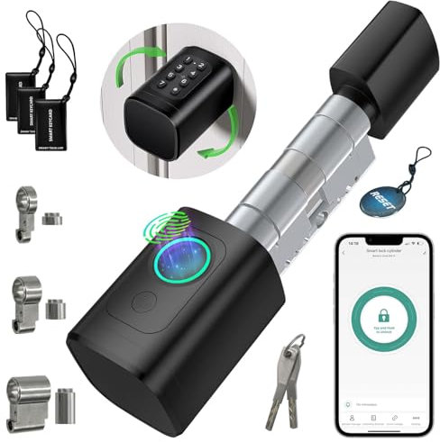 AVATTO Serratura intelligente con impronte digitali e password per porta 90-120 mm, lunghezza cilindro di chiusura regolabile, con chiave, scheda IC, supporto Smart Life App telecomando