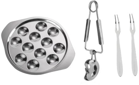 HOLIDYOYO Piatto Per Lumache in Acciaio Inossidabile Con Forchettine Puntute Per Servire Molluschi e Antipasti Resistente Ruggine e Usura Utensile Pratico Per Buffet e Cena