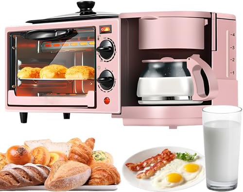 3-i-1 multifunktionell frukostmaskin, frukostmajulation med minibrödrost, elektrisk ugn, kaffebryggare, stekpanna, äggsmörgåsmaskin, oberoende drift för lägenhetskök (