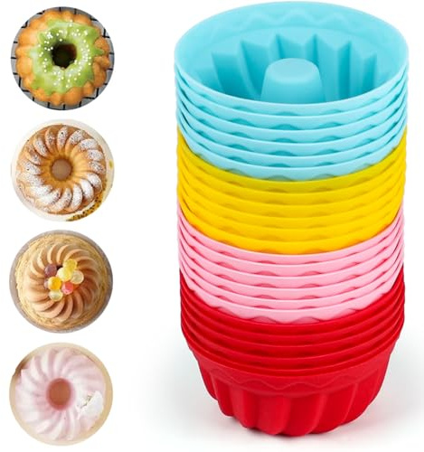 24 stycken Mini Gugelhupfform, silikonset, Gugelhupf, silikonbakform, 4 färger, återanvändbara muffinsformar för cupcakes, desserter och snacks, ugns- och mikrovågsugnssäker Ø 6,5 cm, 2,7 cm hög