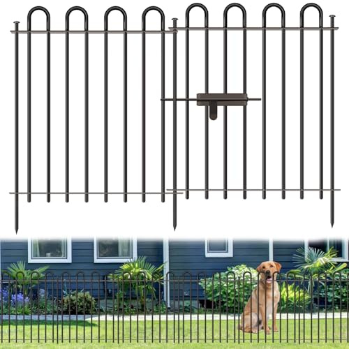 Metal Decorative Garden Fence, 26 Wide x 32 High (9 Panels + 1 Gate) Total Length 21.6 ft, No Dig Dog Fence Outdoor for Yard, Rustproof Animal Barrier Fencing, Garden Edging Border for Yard