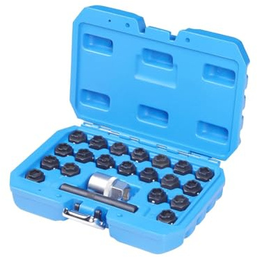 Yidubid Clé De Blocage De Roue 22Pcs Roue Antivol Kit De Dévissage D'écrous De Roue avec Adaptateur De Douille De 1/2 Pouce Et Poinçon Black,1