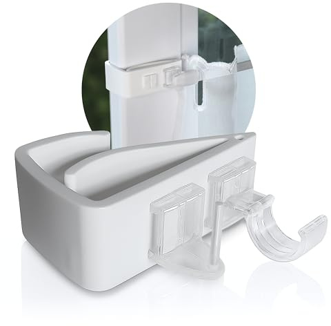 Soporte para barra de cortina para sujetar, color blanco, juego de 2 (grosor del marco de 8-16 mm)