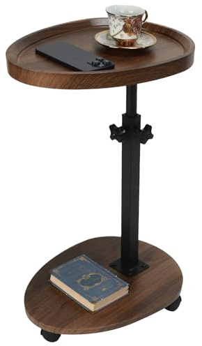 kiss me C Shaped Side Table, Height Adjustable End/Bedside Table with 4 Wheels for Sofa Bedroom Living Room Office Balcony Patio (B)