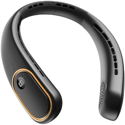 Bearwind Portable Neck Fan - Bladeless Wearable Fan with LED Display, 5000mAh Battery, 4 Speeds Hands-Free Cooling for Commuting, Travel & Outdoor Sports - Summer Gift for Men Women (Black)