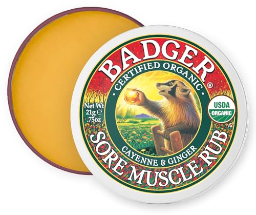 Badger - Sore Muscle Rub, Cayenne Pepper and Ginger, Organic Sore Muscle Rub, Warming Balm, Muscle Relief Balm, Warming Muscle Rub, Sore Muscle Balm, 0.75 oz