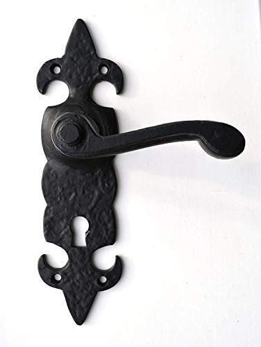 Black Antique Door Handles Lever Lock Ornate Fleur-De-Lys by Frelan