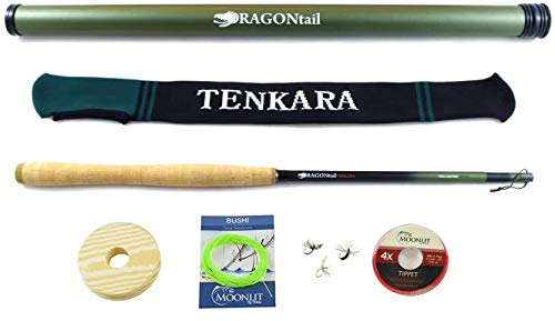 DRAGONtail Tenkara HELLbender 13-11.3' Zoom Tenkara Fly Fishing Rod PLUS Complete Starter Package – Flies, Line/Leader, Tippet, Line Holder, Storage Tube, and Rod Sock by DRAGONtail Tenkara