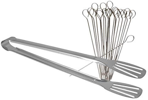 Lantelme Rouladennadel Set mit Fleischzange und 20 Spieße für Rouladen | Fleischspieße Küchenzange aus Edelstahl für Gemüse Snacks und Fleisch | Hochwertiges Grill und Küchenzubehör